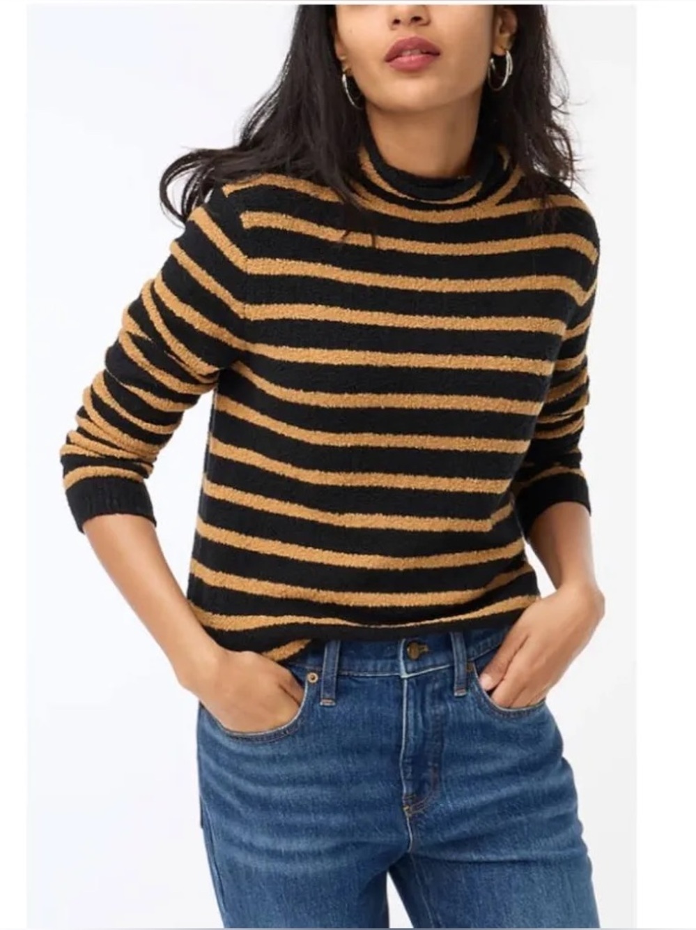 🆕 NWT J.Crew Factory XXS Cozy Rollneck Pullover Sweater Brown + Black Stripes